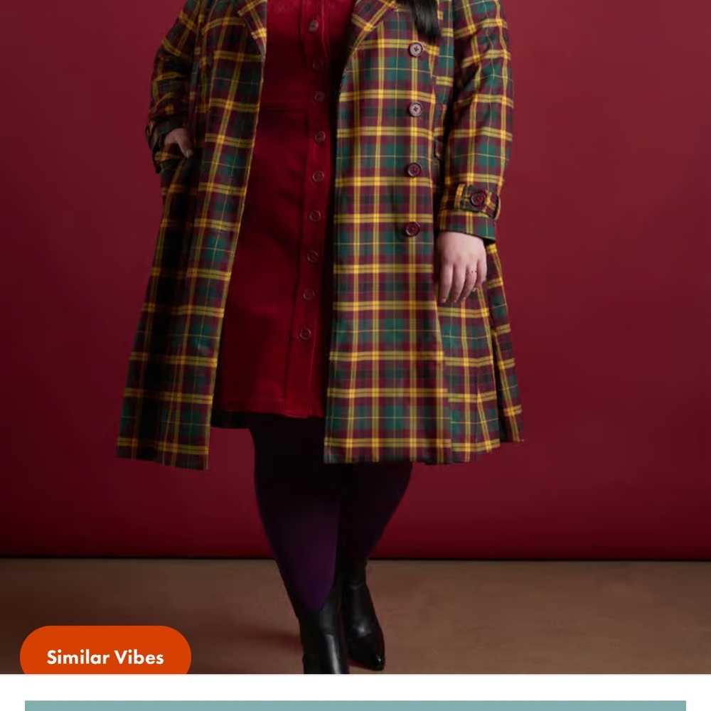 Plaid Double-Breasted Coat Dress